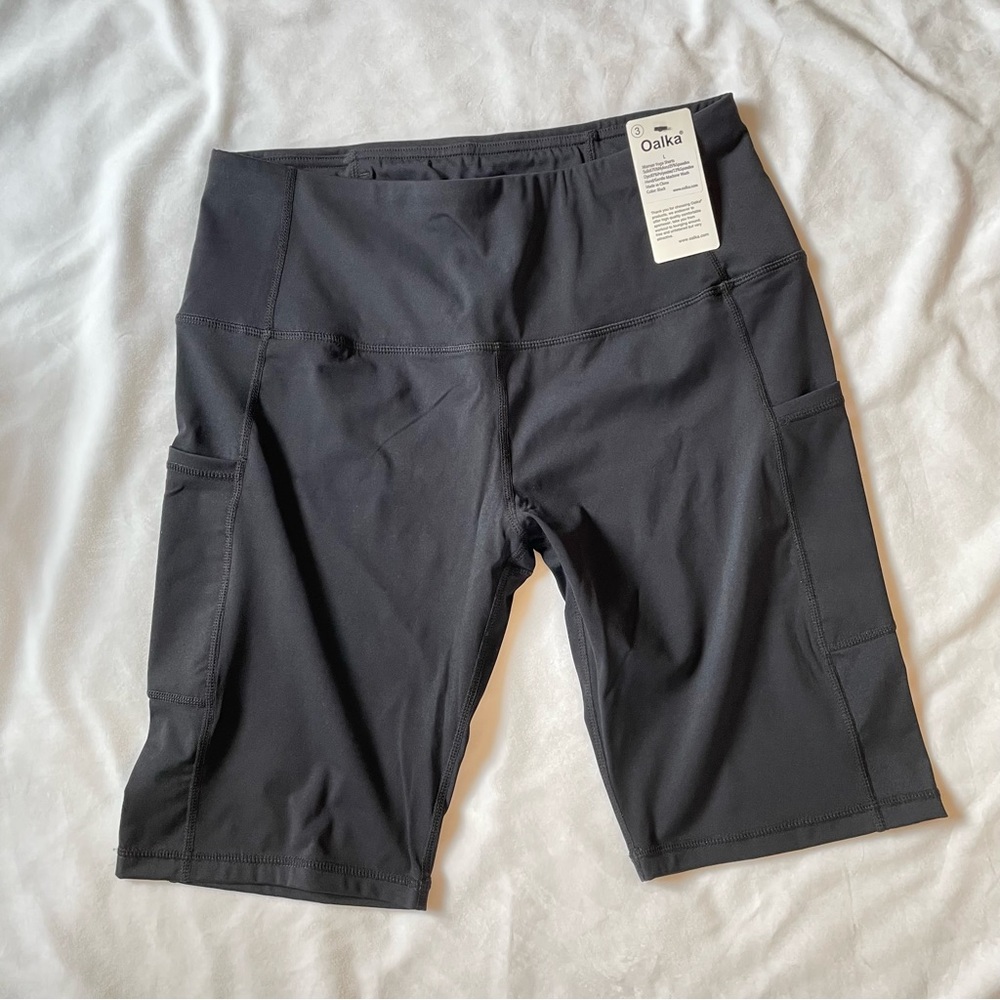 Oalka Black Bike Shorts NWT Sz L 9” inseam